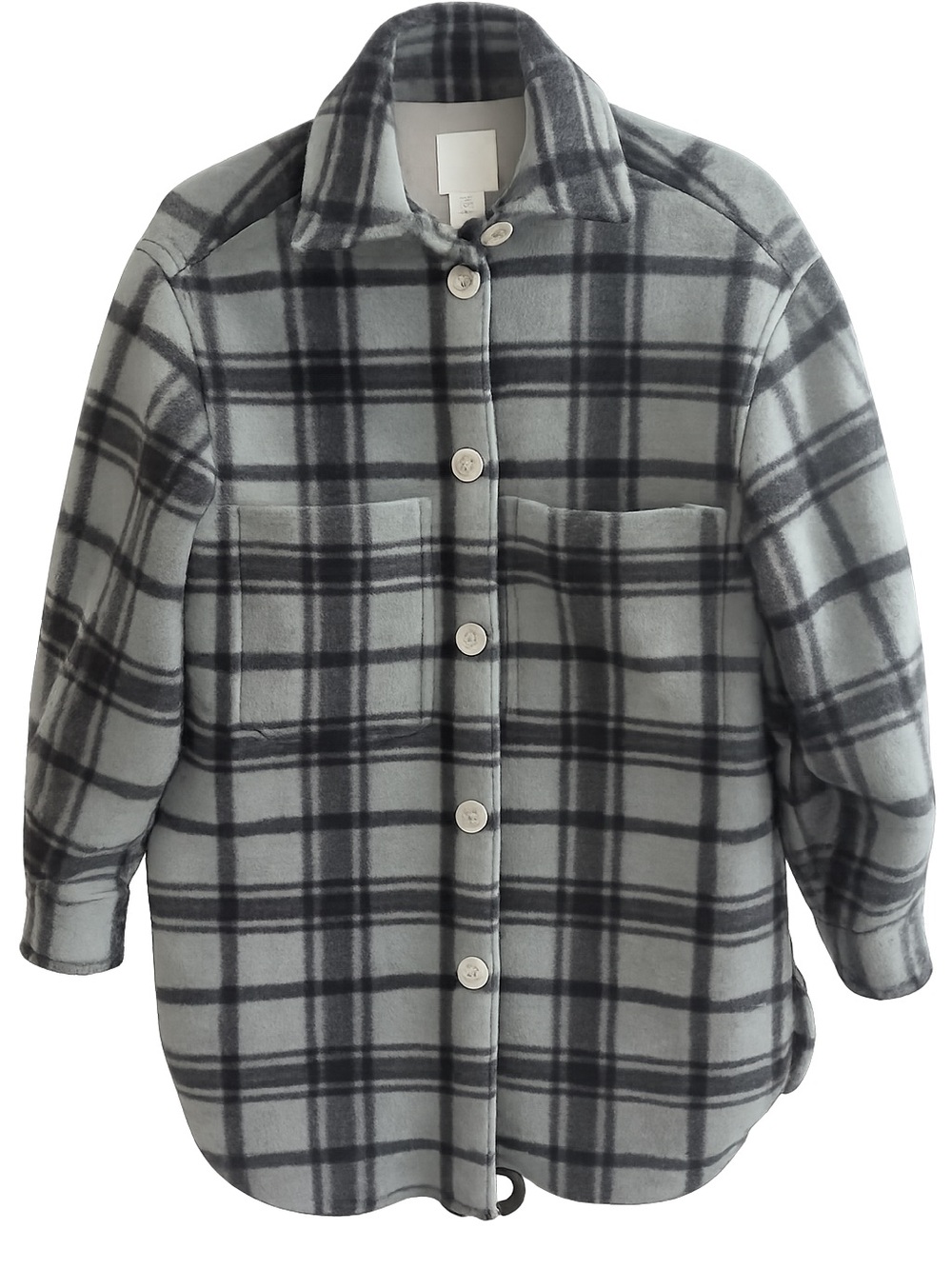 H&M Plaid Button-Up Shacket in Sage and Black
